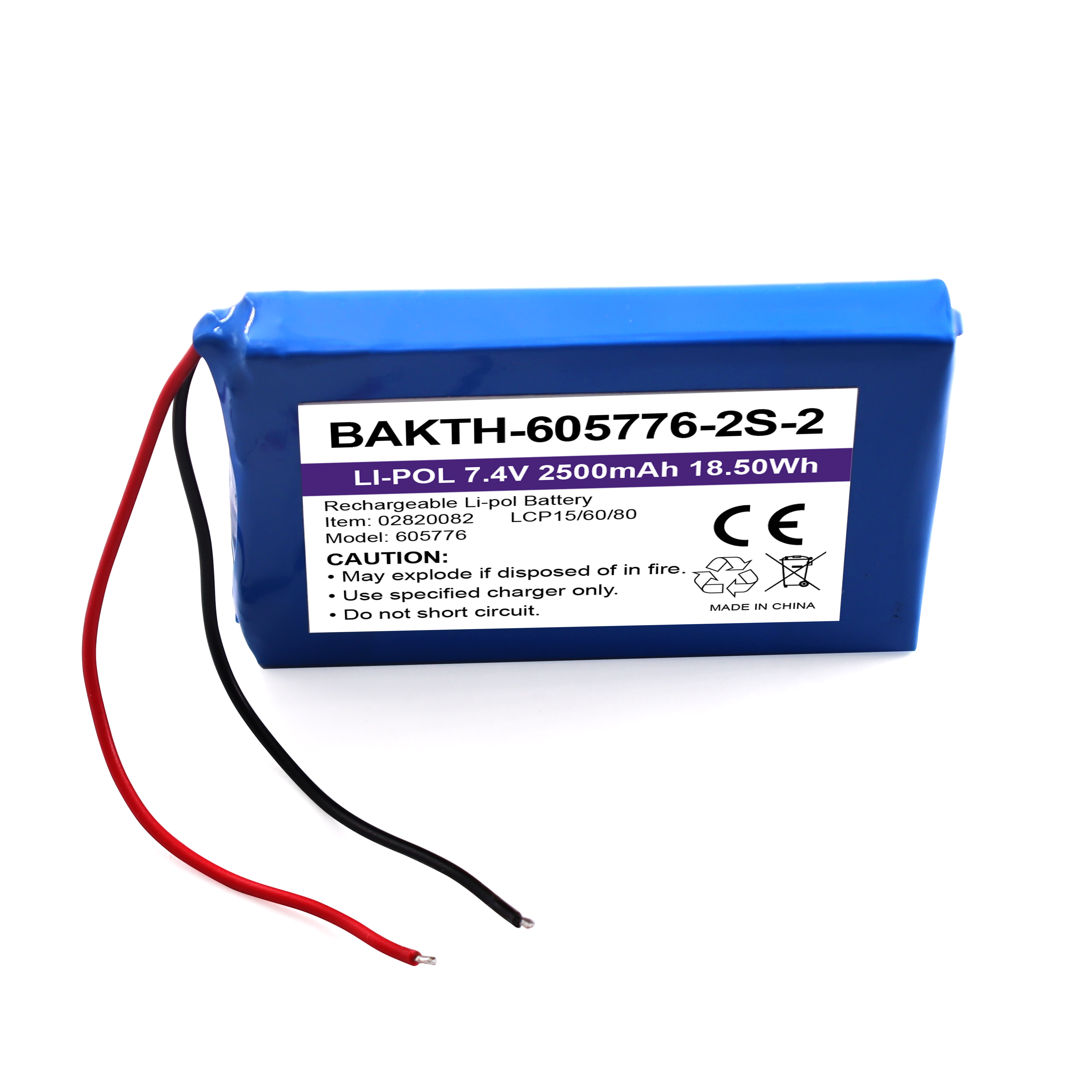 Bakth-605776P-2S-2 wiederaufladbar 7,4 V 2500mAh Lithium Polymer Batteriepack Customized Battery Austauschpaket
