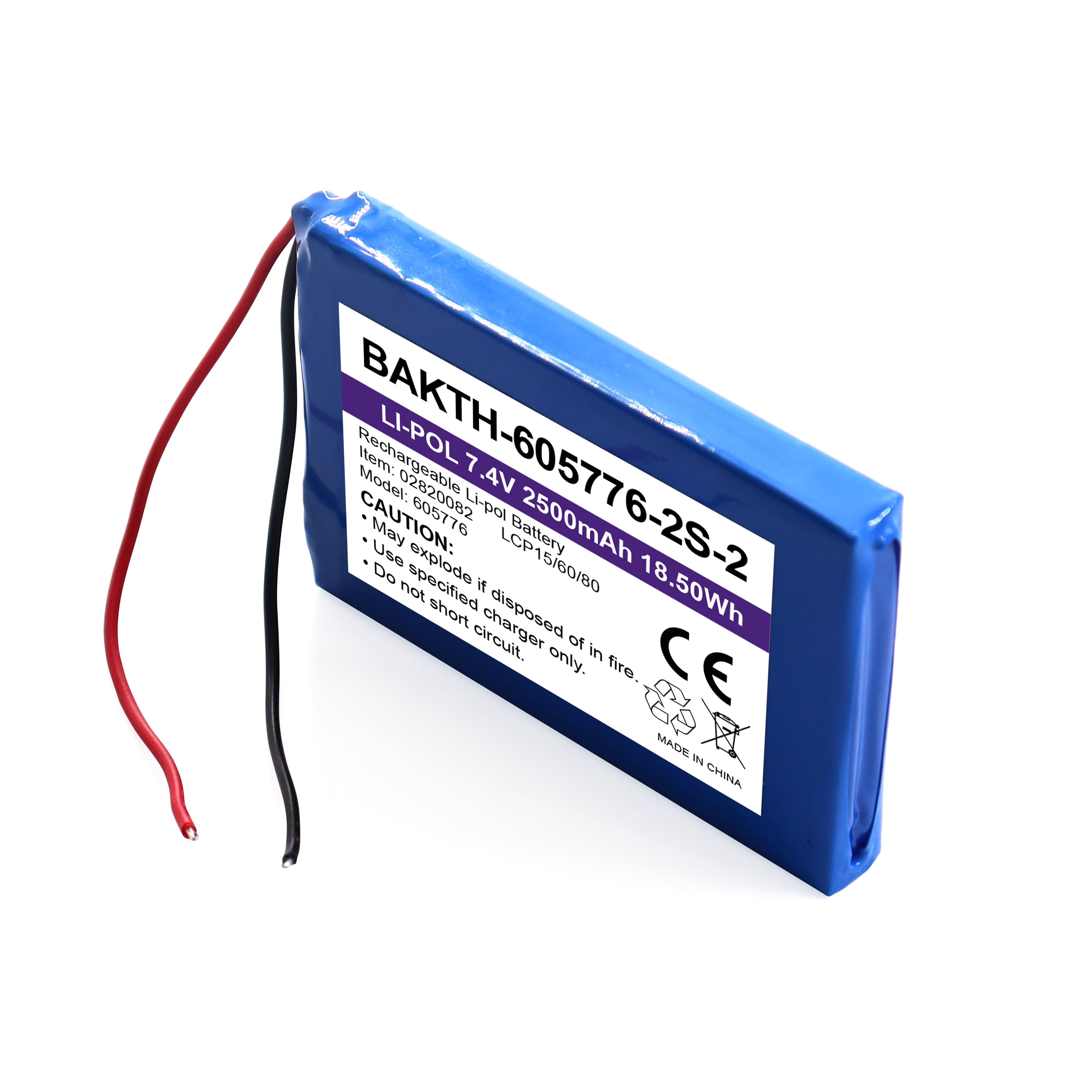 Bakth-605776P-2S-2 wiederaufladbar 7,4 V 2500mAh Lithium Polymer Batteriepack Customized Battery Austauschpaket