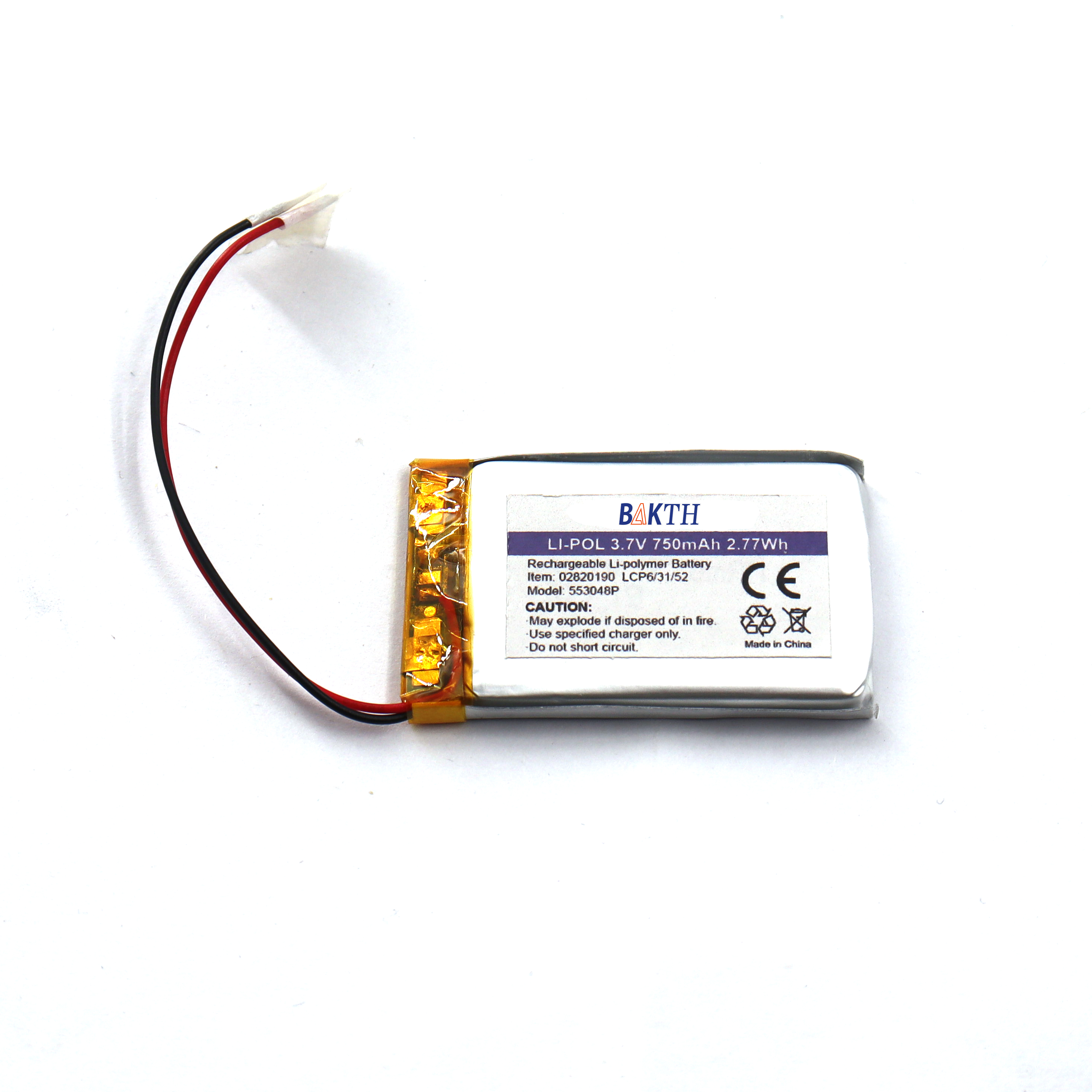 3,7 V 750 mAH wiederaufladbare Lithiumpolymerbatterie für die GPS -Verfolgung