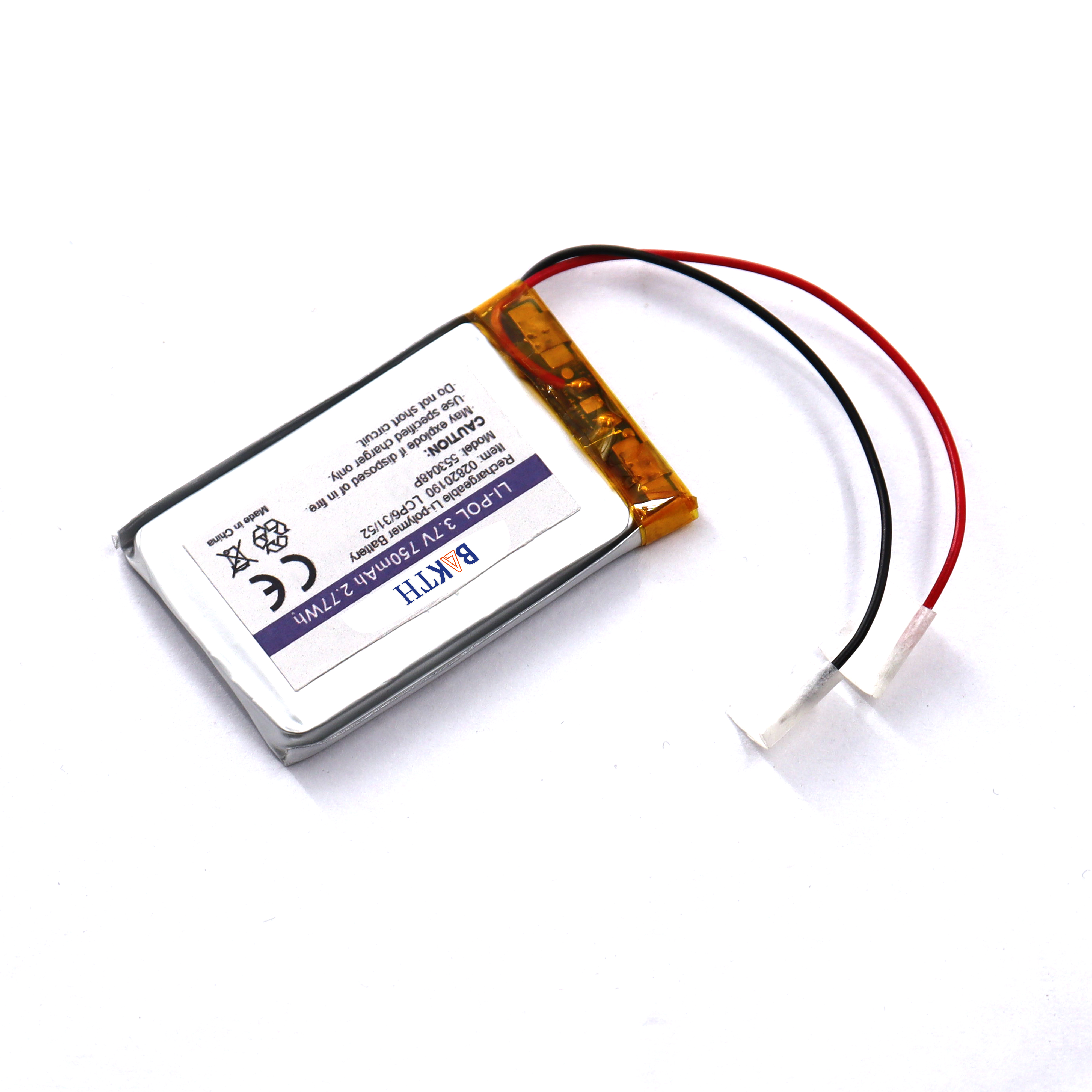 3,7 V 750 mAH wiederaufladbare Lithiumpolymerbatterie für die GPS -Verfolgung